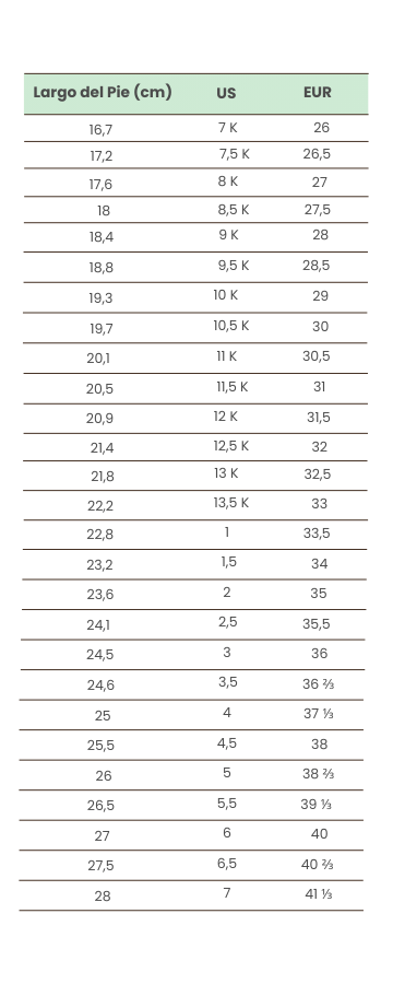 Talles Adidas Niños